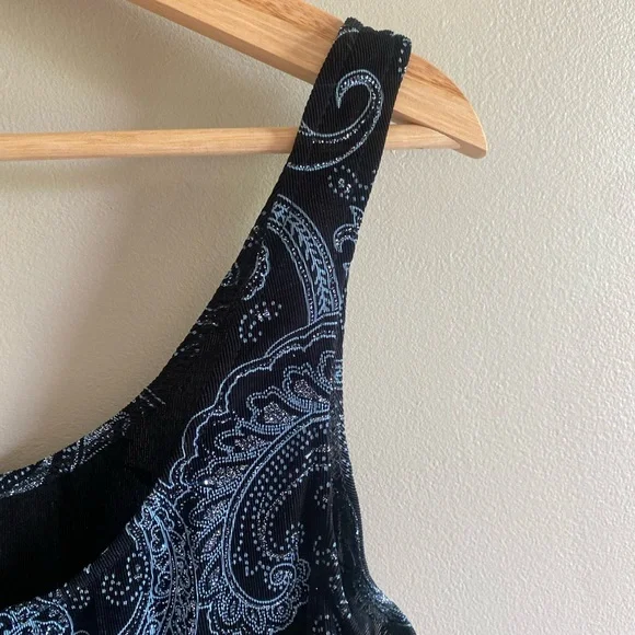 Vintage Alex Evening Top Women Large Black Sparkly Paisley Tank‎ Camisole Whimsy - Picture 4 of 7